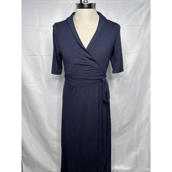 Boden Joanna Wrap Dress Size US 10 UK 14 Navy Blue Short Sleeve Midi - Picture 1 of 13